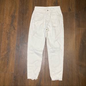New Shein XS high waisted ripped raw hem white jeans